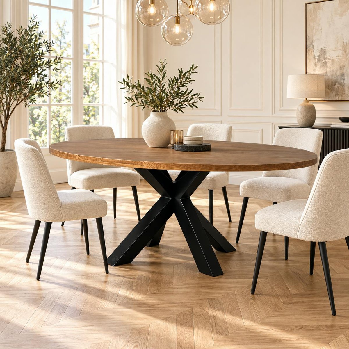 Table à manger ovale en bois de teck recyclé 190 cm ONTARIO bois naturel, PIER IMPORT