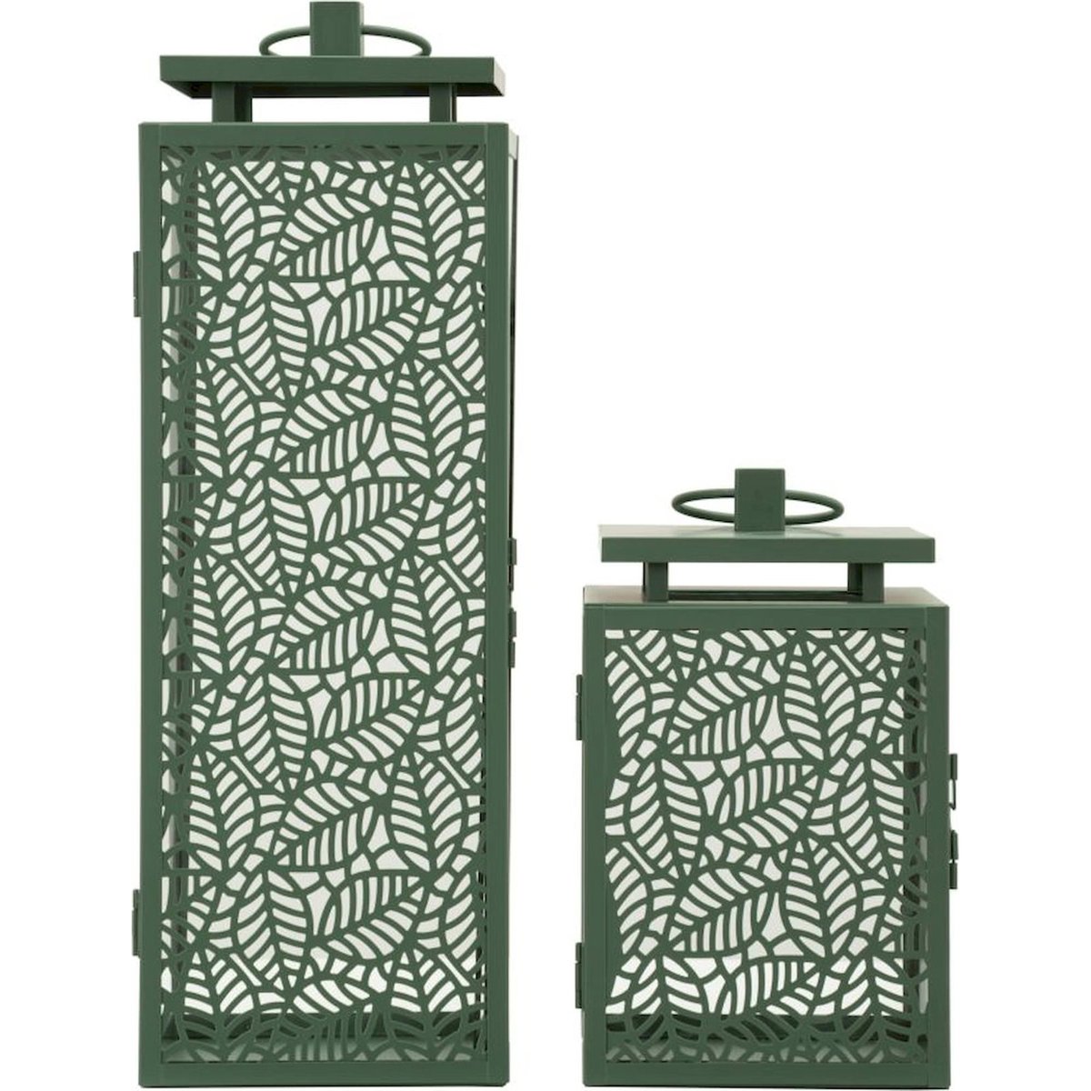 Lot de 2 lanternes en métal ajouré et verre MODERN vert, RECOLLECTION