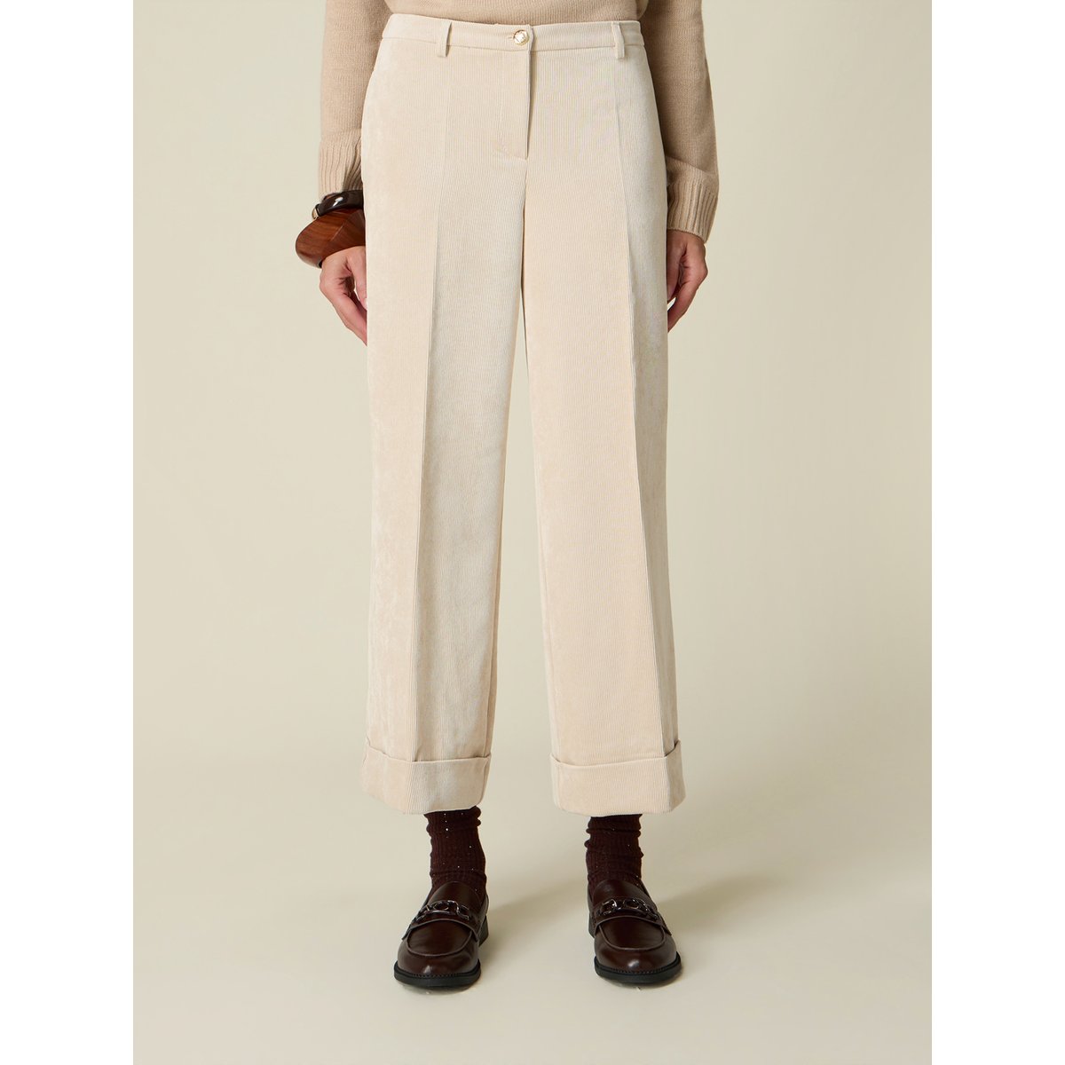 Pantalon cropped à côtes blanc, OLTRE