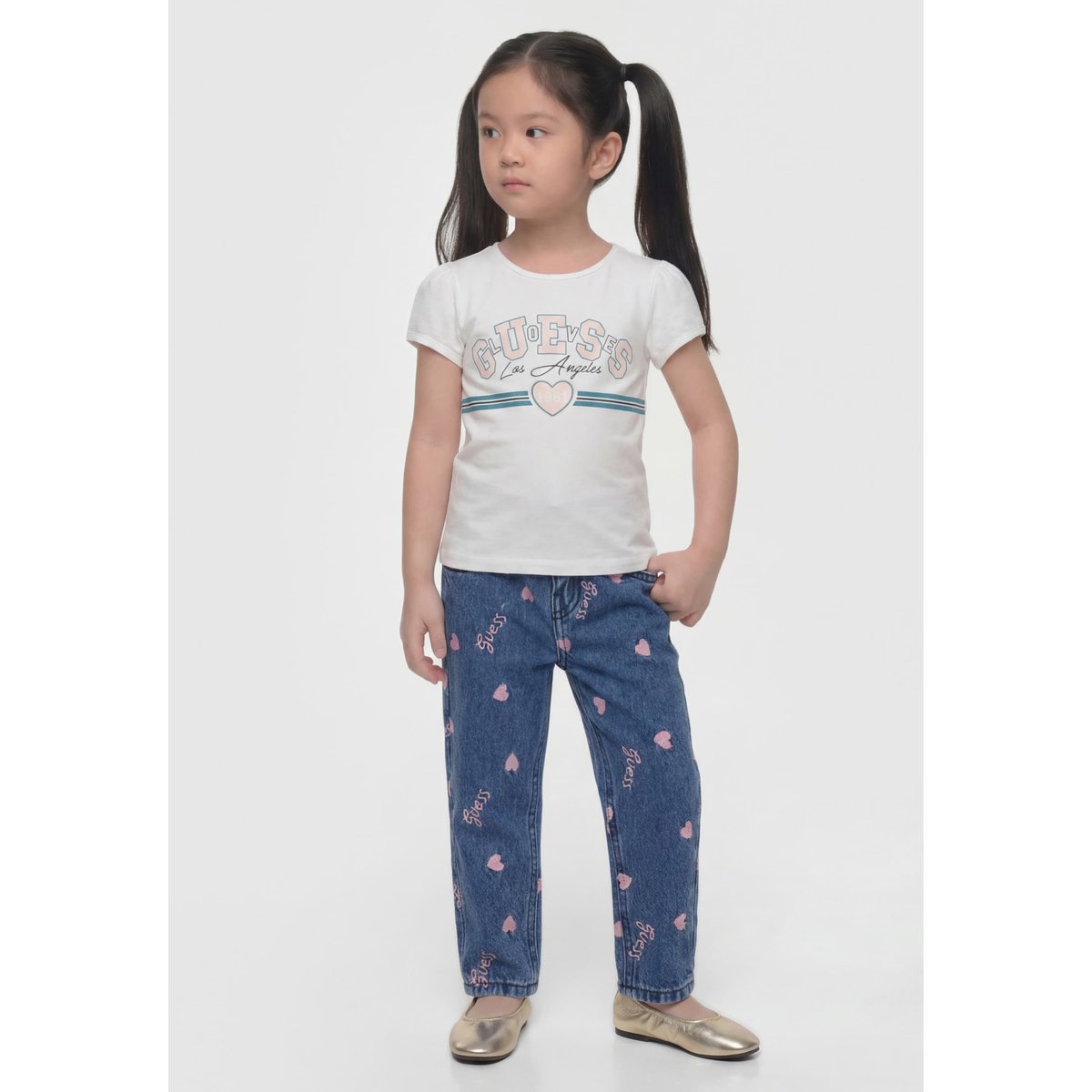 Jeans Brodés Mom Fit bleu, GUESS KIDS