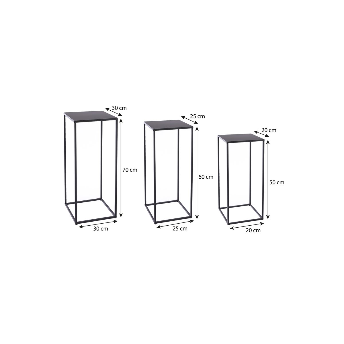 Lot de 3 tables d'appoint H70 cm QUINTY noir, MICA DECORATIONS