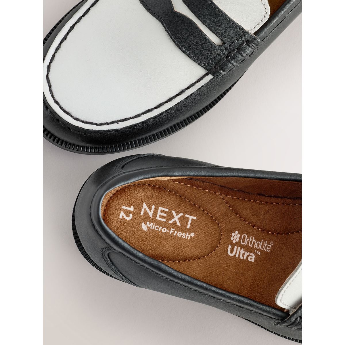 Mocassins habillés en cuir noir/blanc, NEXT