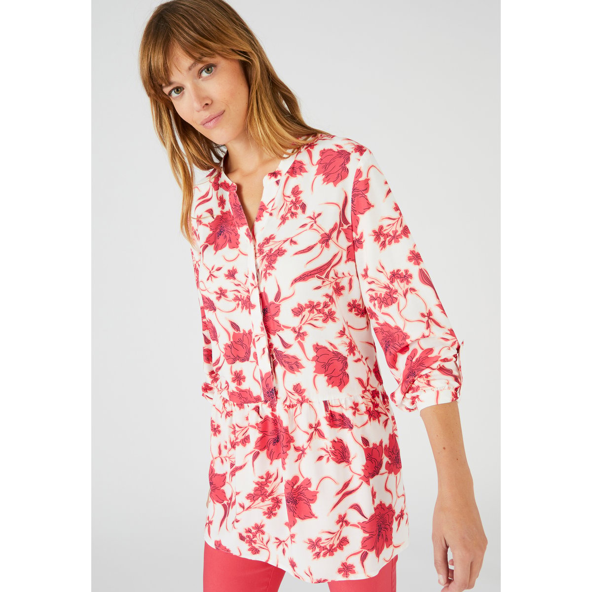 Tunique base volantée fleurie rose fleuri, DAMART