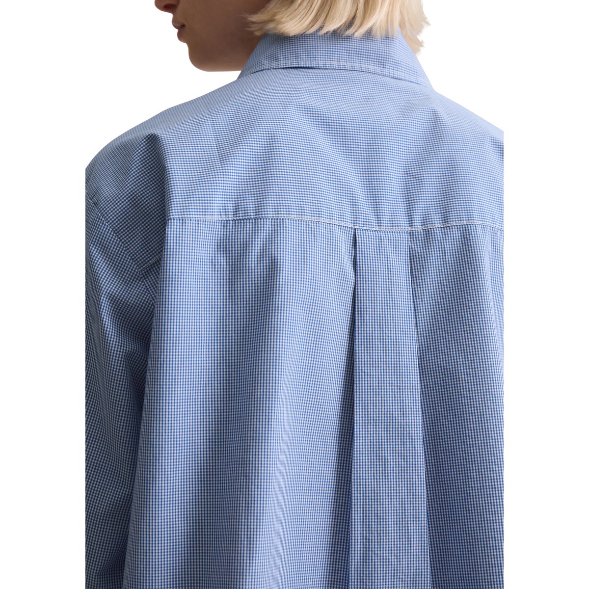 Blouse à carreaux relaxed cropped en popeline Papertouch bleu fooncé, MARC O’POLO DENIM