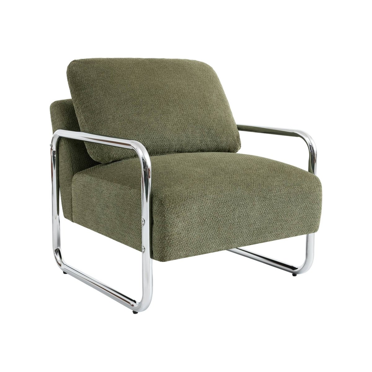 Fauteuil vintage tissu chenille armature chromée JOE kaki, SWEEEK