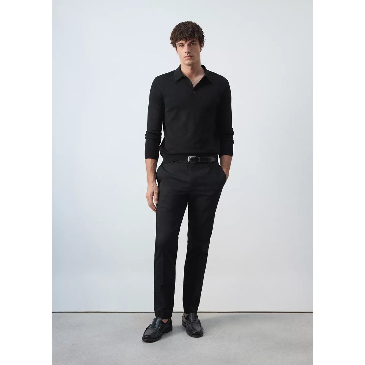 Polo en jersey 100 % laine, maille fine noir, MANGO MAN