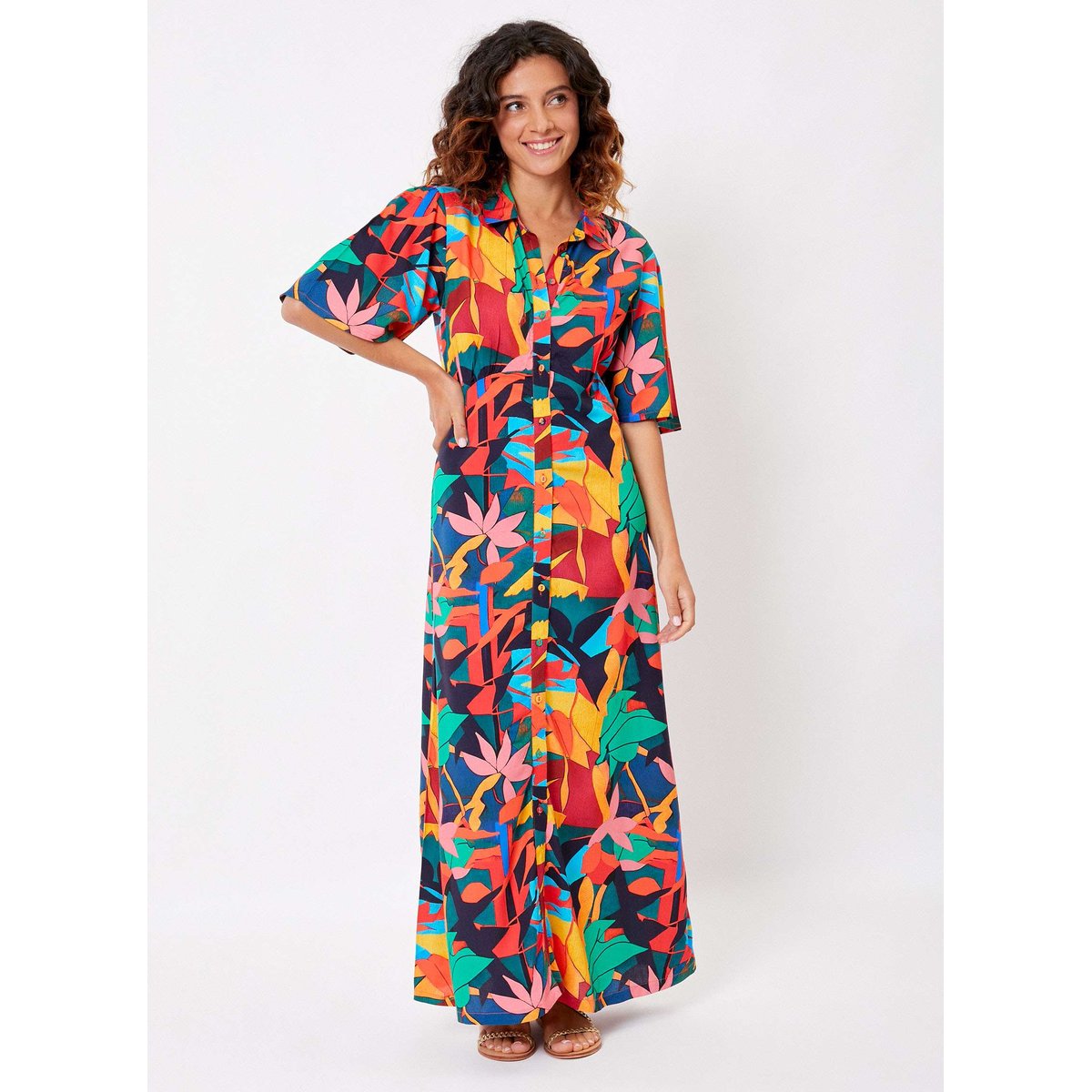 Robe chemise longue fluide imprimée ELENA multi couleur, LA FIANCÉE
