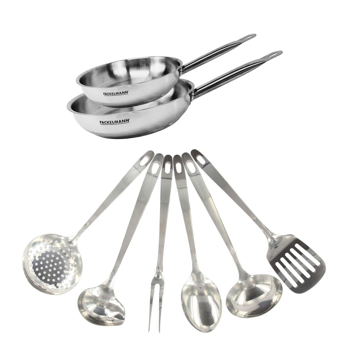 Set de 2 poêles de 20 et en inox et 6 ustensiles inox ETERNA inox, FACKELMANN