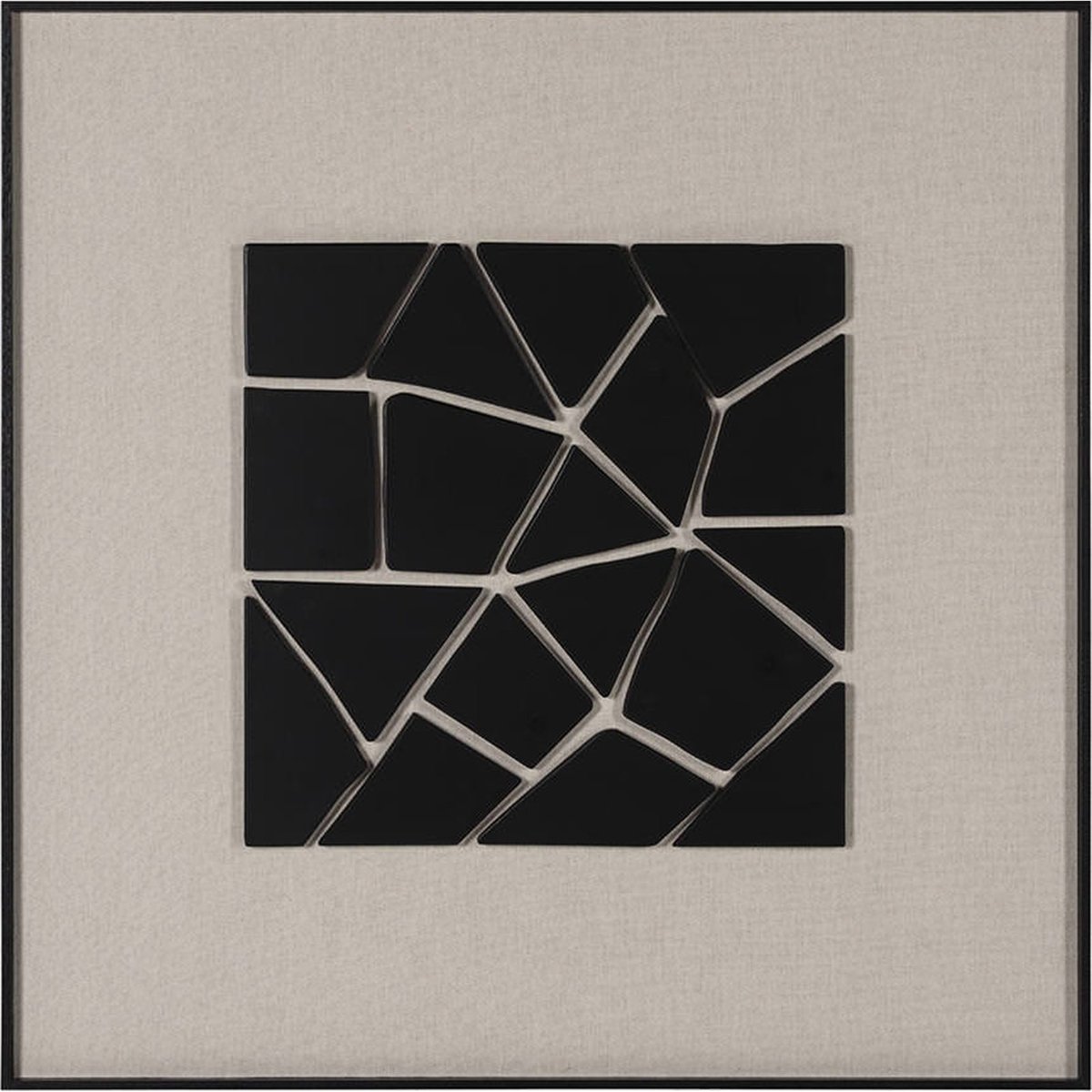 Tableau mural abstrait en bois et verre noir et crème, RECOLLECTION