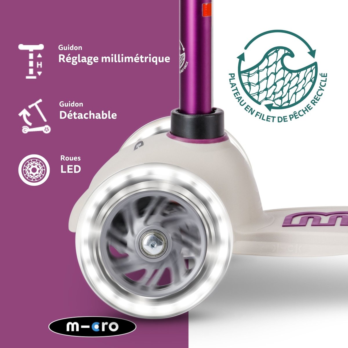 Mini Micro Deluxe Eco LED - Pourpre violet, MICRO MOBILITY