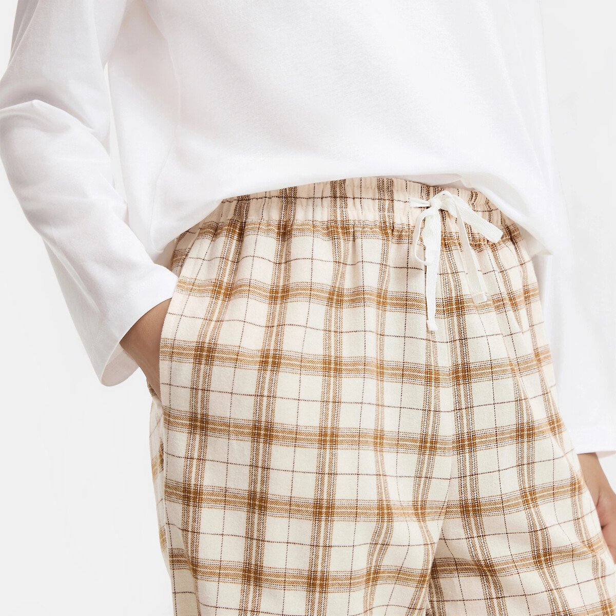 Pantalon de pyjama en flanelle, à carreaux carreaux marron/beige, LA REDOUTE COLLECTIONS