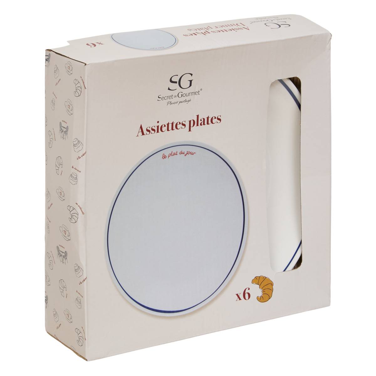 Lot de 6 assiettes plates rondes en porcelaine FRA bleu, ATMOSPHERA