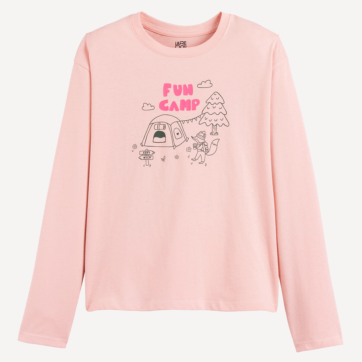 Maglietta a maniche lunghe, stampa campeggio rosa, LA REDOUTE COLLECTIONS