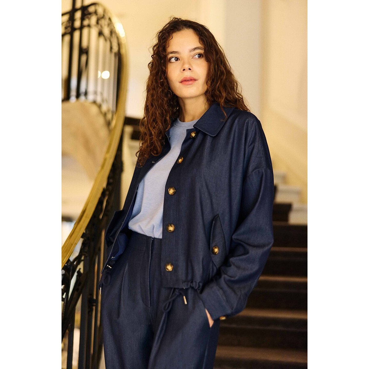 Veste oversize courte en denim fluide, VELYO brut, LA PETITE ETOILE