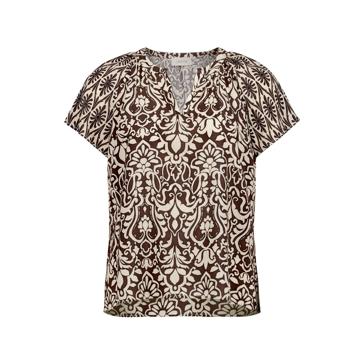 T-shirt façon blouse à ruches patch brown/cream, CARTOON