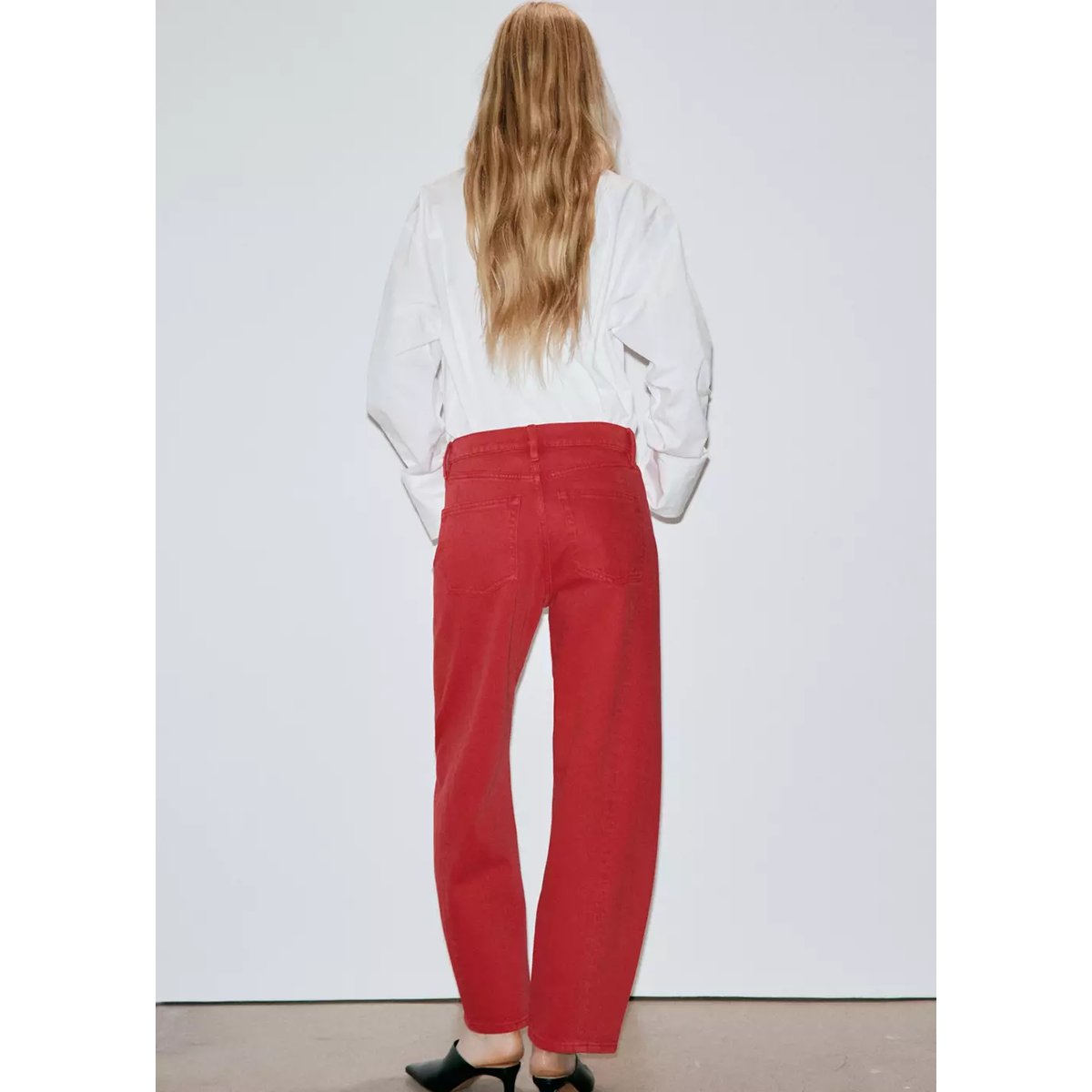 Jean balloon coutures rouge, MANGO