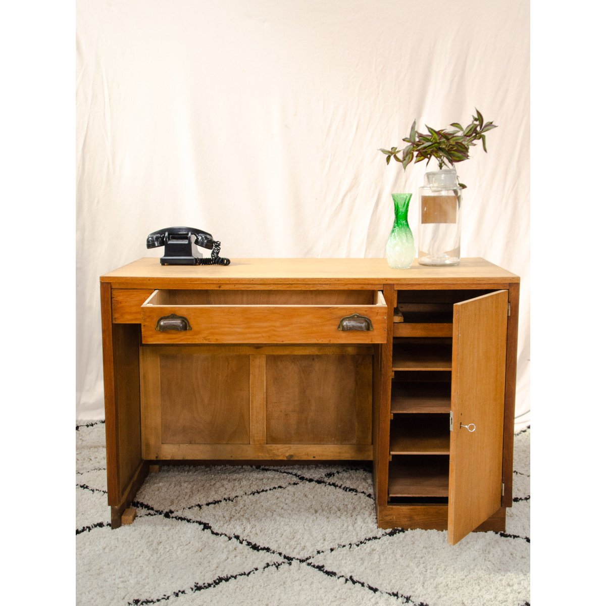 Meuble de métier comptoir en chêne Fernand N°486 - Bon état bois clair, DEBONGOUT