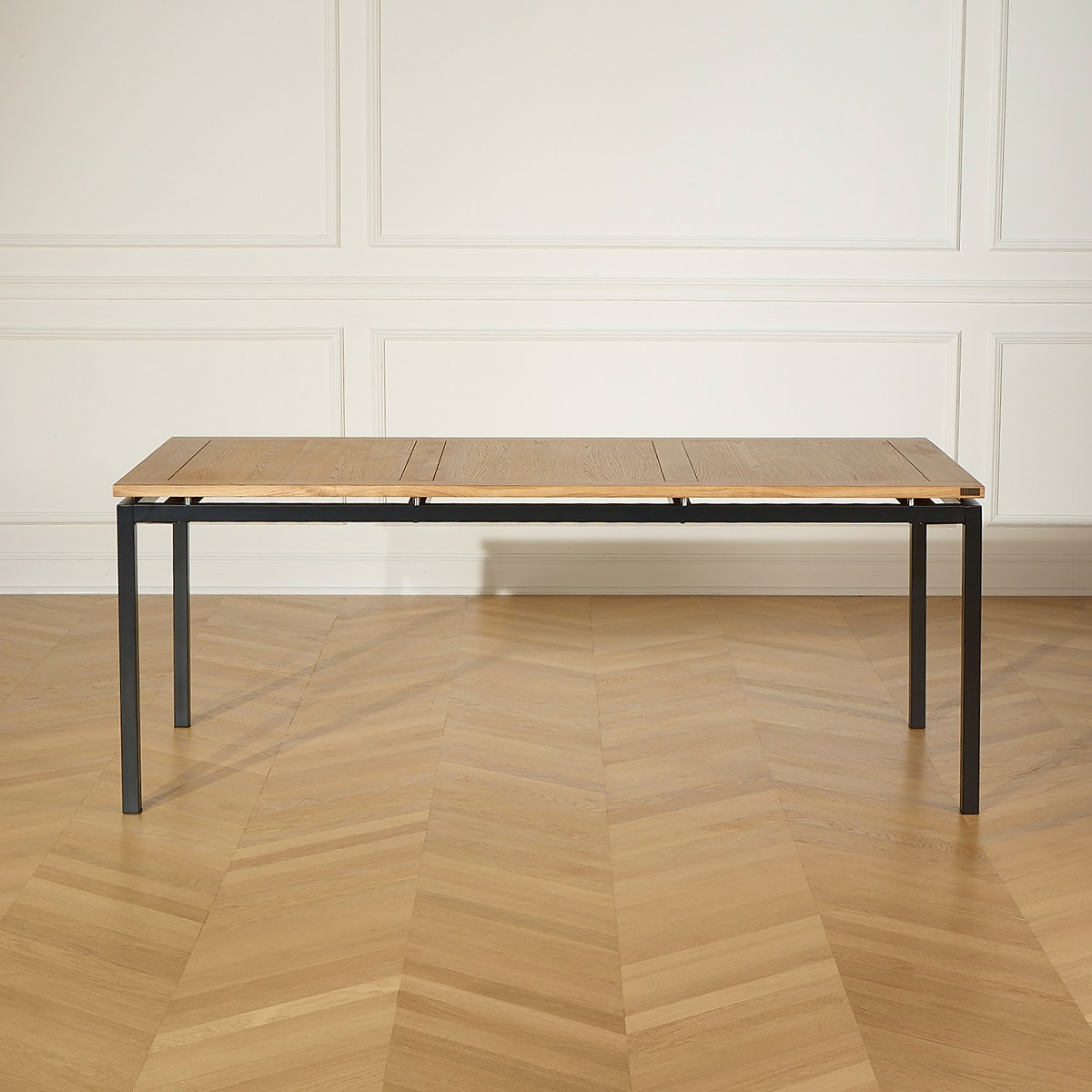 Table rectangulaire métal et chêne, 8 couverts AIMIE noire, ROBIN DES BOIS