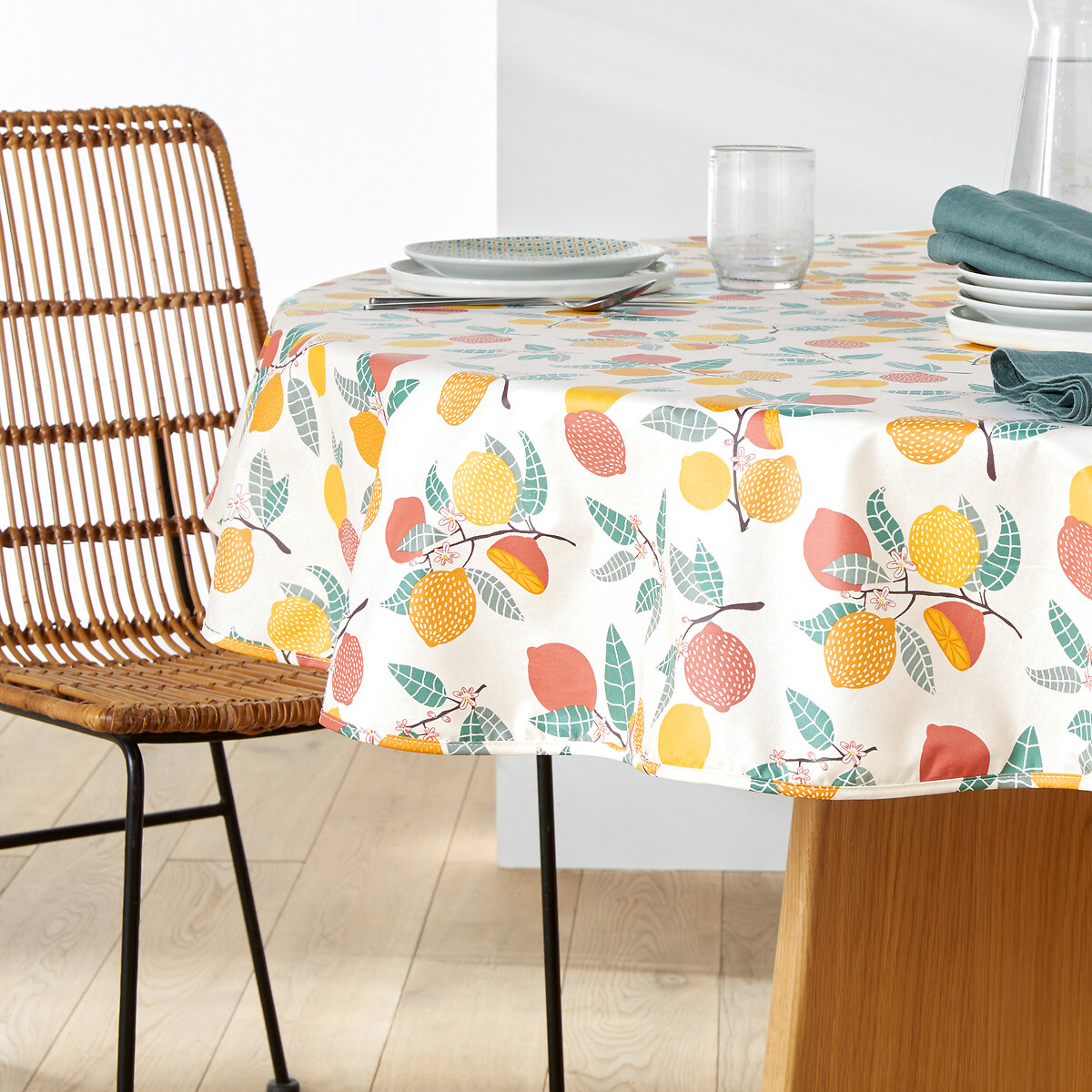 Nappe ronde coton enduit Citron imprimé citron, LA REDOUTE INTERIEURS