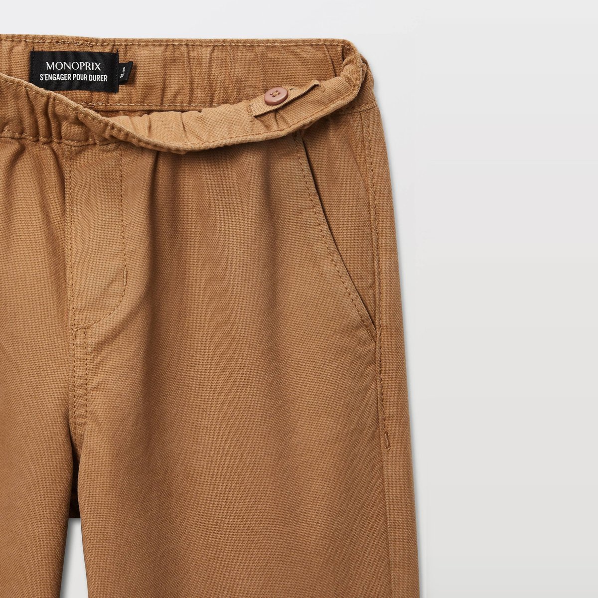 Jean droit taille élastiquée en coton gabardine, MONOPRIX