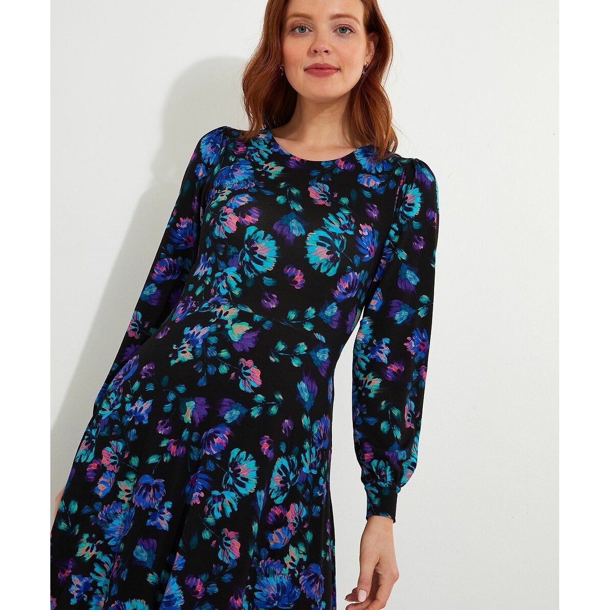 Floral Print Midi Dress with Crew Neck black, JOE BROWNS