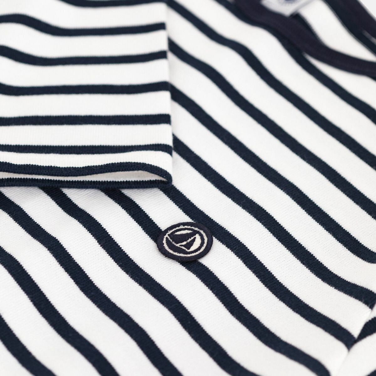 Women's Cotton Striped Top with Long Sleeves white/navy, PETIT BATEAU