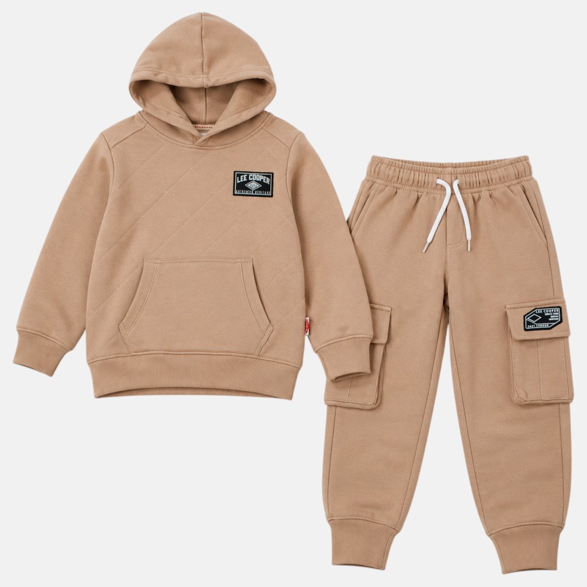 Ensemble sweat à capuche et pantalon de jogging cargo, poche kangourou FAMILY beige, LEE COOPER