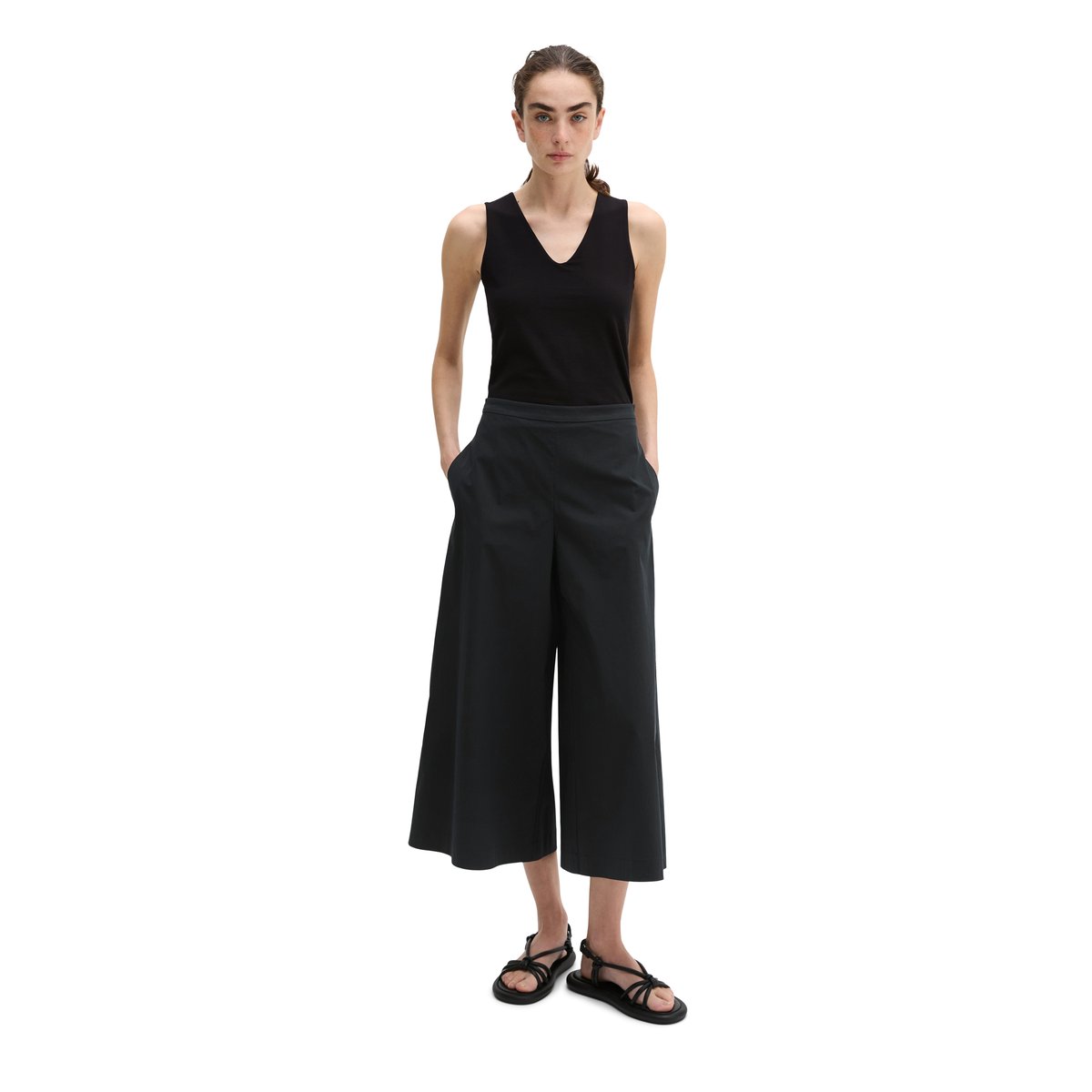 Haut à col en V, coupe ajustée en jersey stretch doux noir, MARC O'POLO
