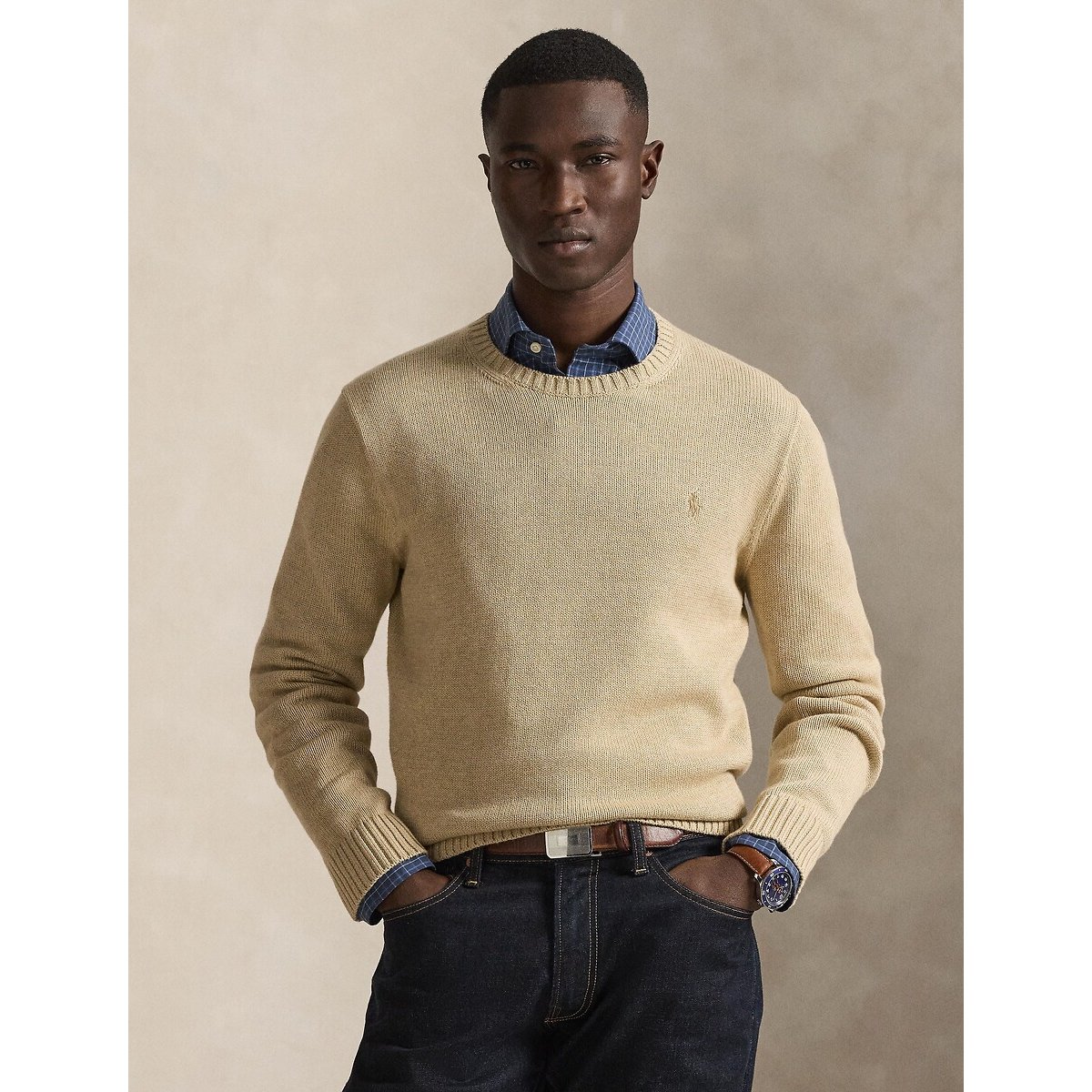 Pull col rond en coton dune, POLO RALPH LAUREN