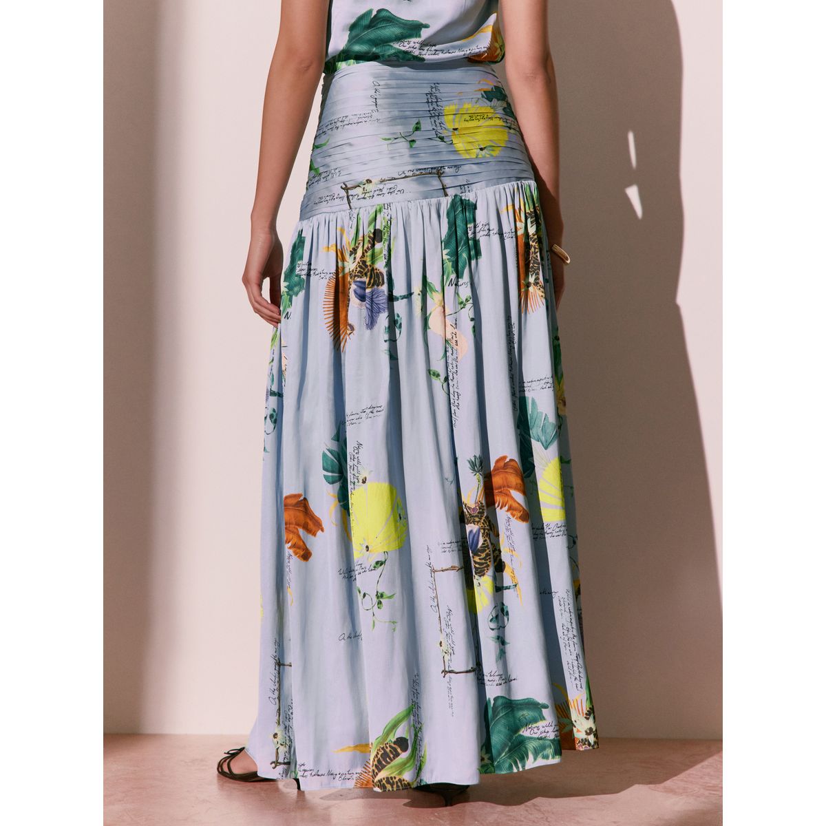 Jupe longue satin botanique kew collection bleu motif fleurs, NEXT