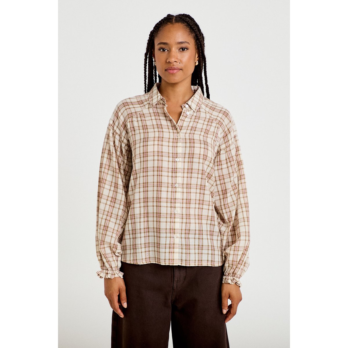 Chemise coupe ample manches longues marron, CACHE CACHE