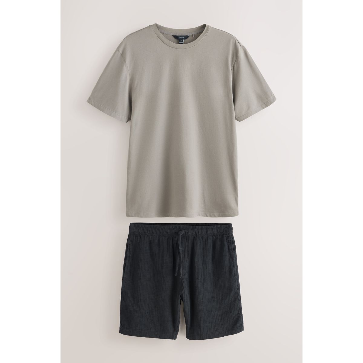 T-shirt + short en mousseline texturée noir/marron neutre, NEXT