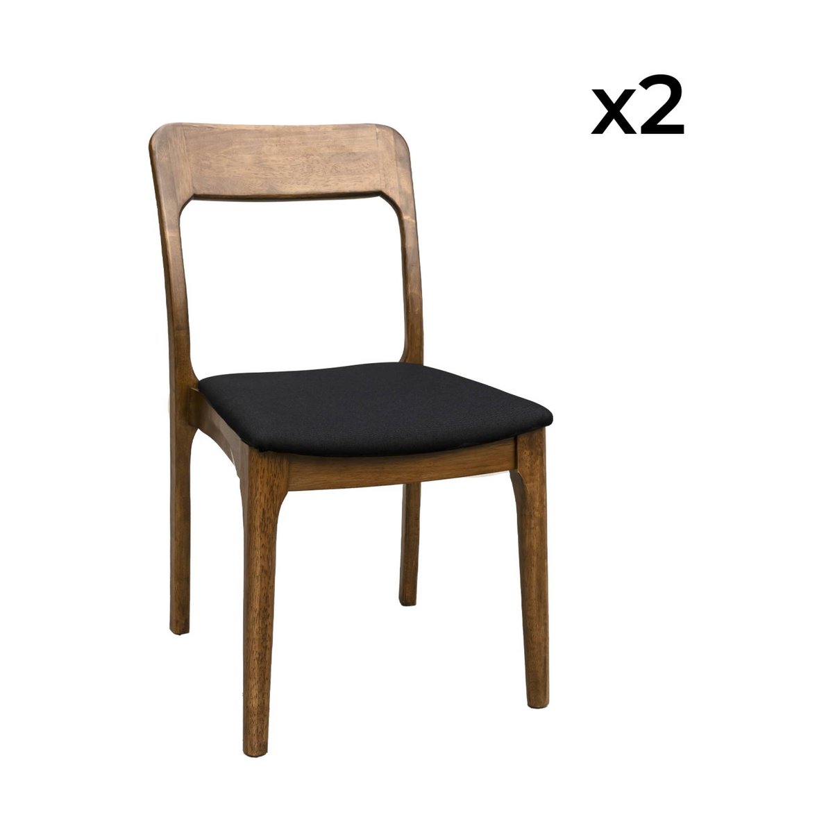 Chaise vintage bois d'hévéa et tissu (lot de 2) ELENA noyer, SWEEEK