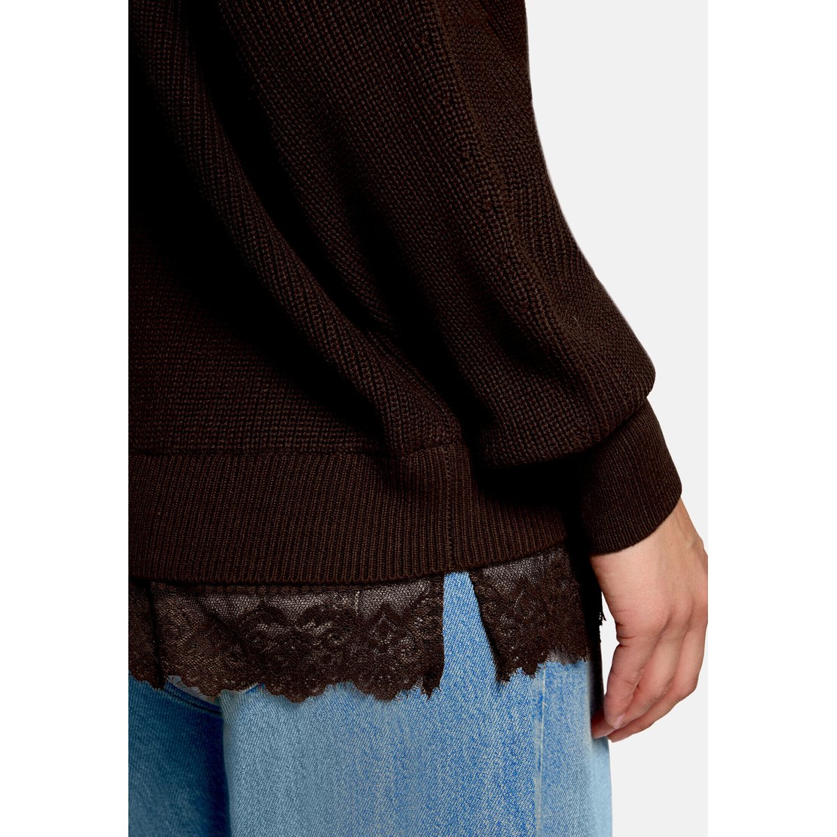 Pull-over en maille à bordure en dentelle chocolate plum, ZERO