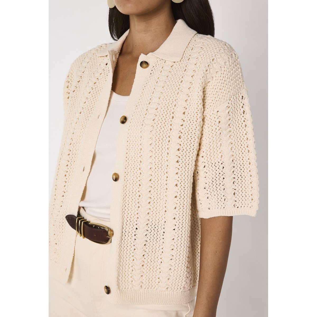 Gilet maille à manches courtes en coton mélangé ADELE creme, Maison 123