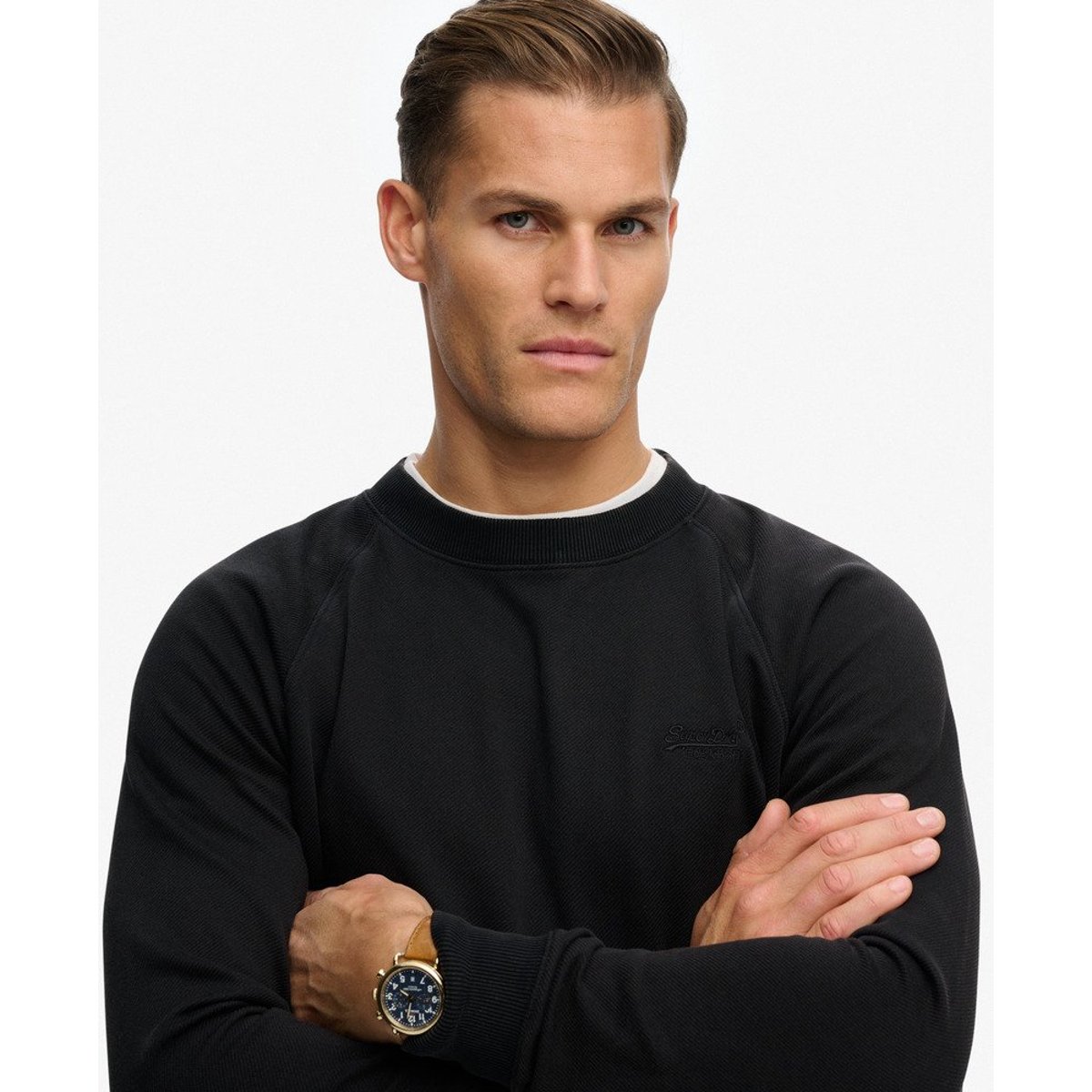 Sweatshirt Essential Logo Raglan Col Rond noir, SUPERDRY