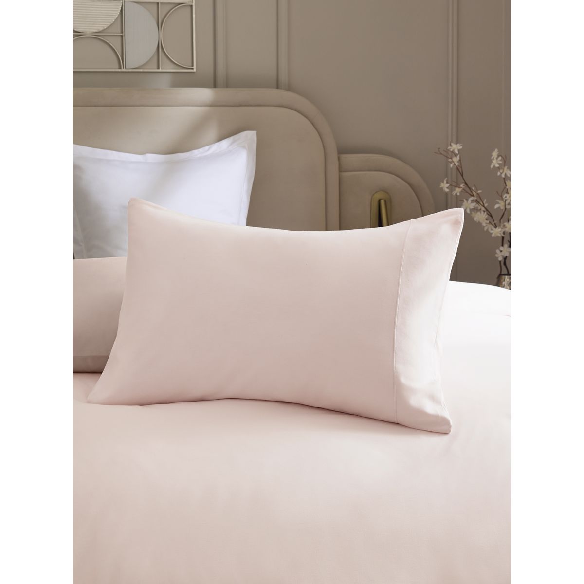 Housse de couette et taie à tissage 300 fils rose pâle, NEXT