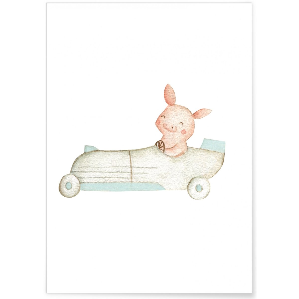 Affiche Enfant Cochon Voiture blanc, L'AFFICHERIE