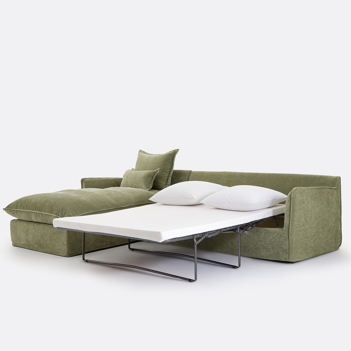 Canapé d'angle gauche convertible matelas 6 cm 4 places polyester chiné, ODNA vert eucalyptus, LA REDOUTE INTERIEURS