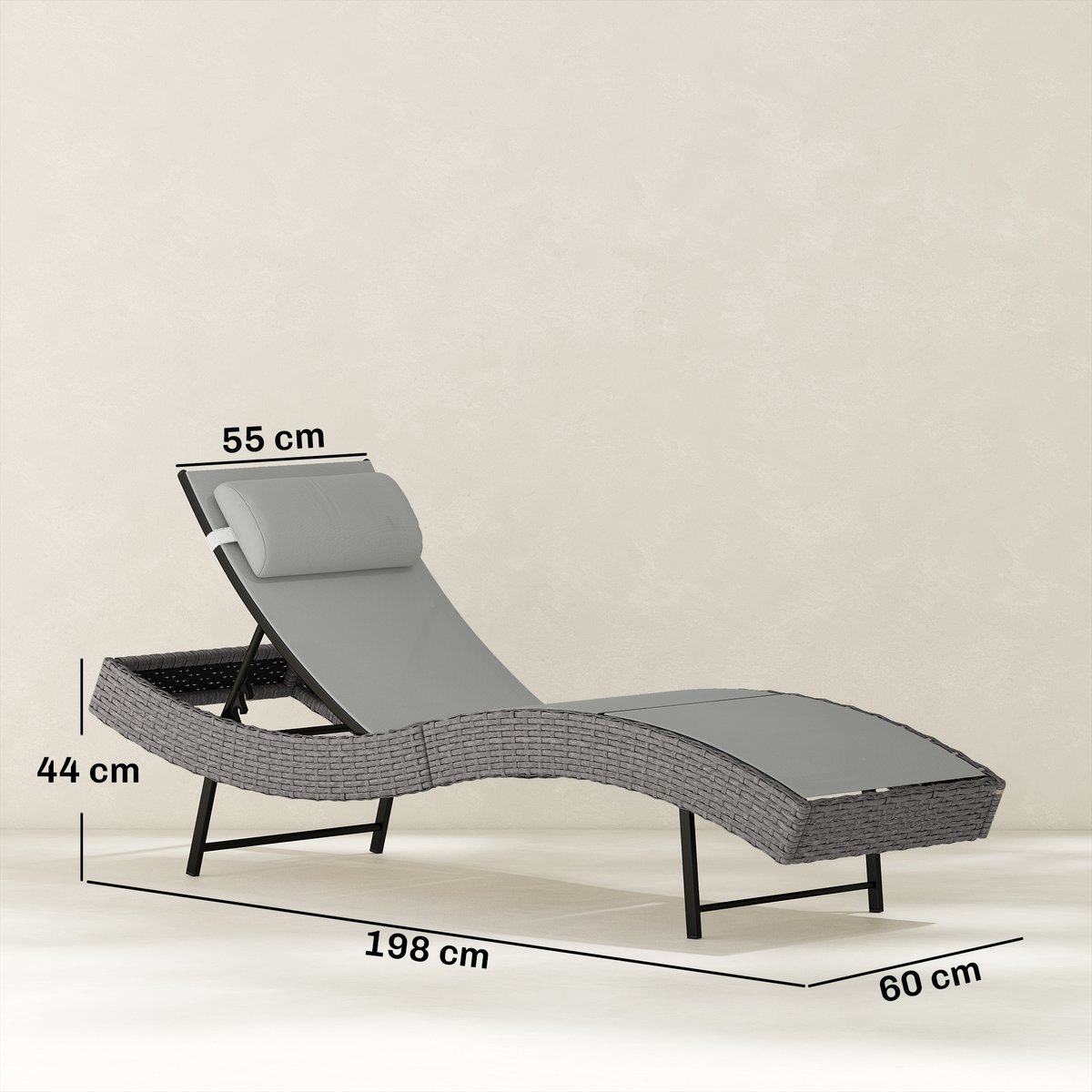 Chaise longue individuelle en rotin (modèle « gris clair, gris foncé, OUTSUNNY