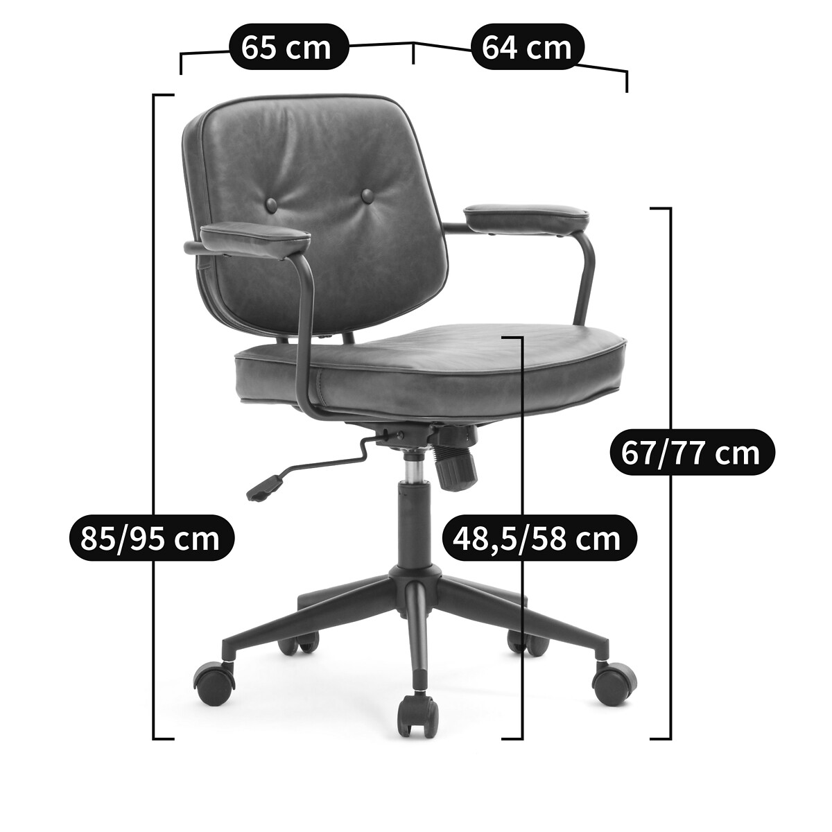 Fauteuil de bureau vintage Felipe gris foncé, LA REDOUTE INTERIEURS