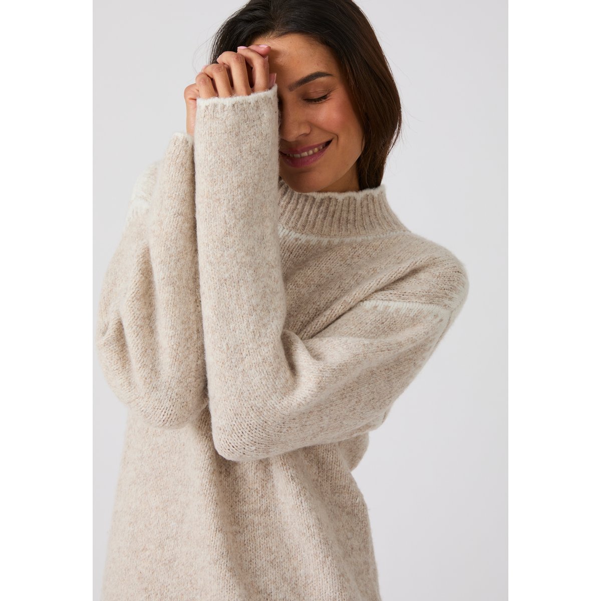 Robe-pull détails contrastants Thermolactyl marron beige chiné, DAMART
