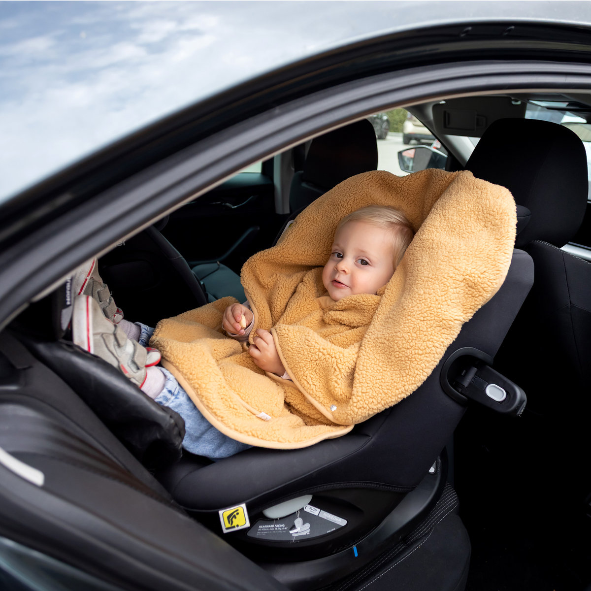 Poncho de voyage bébé pour siège auto - Teddy douillet ocre, BEMINI