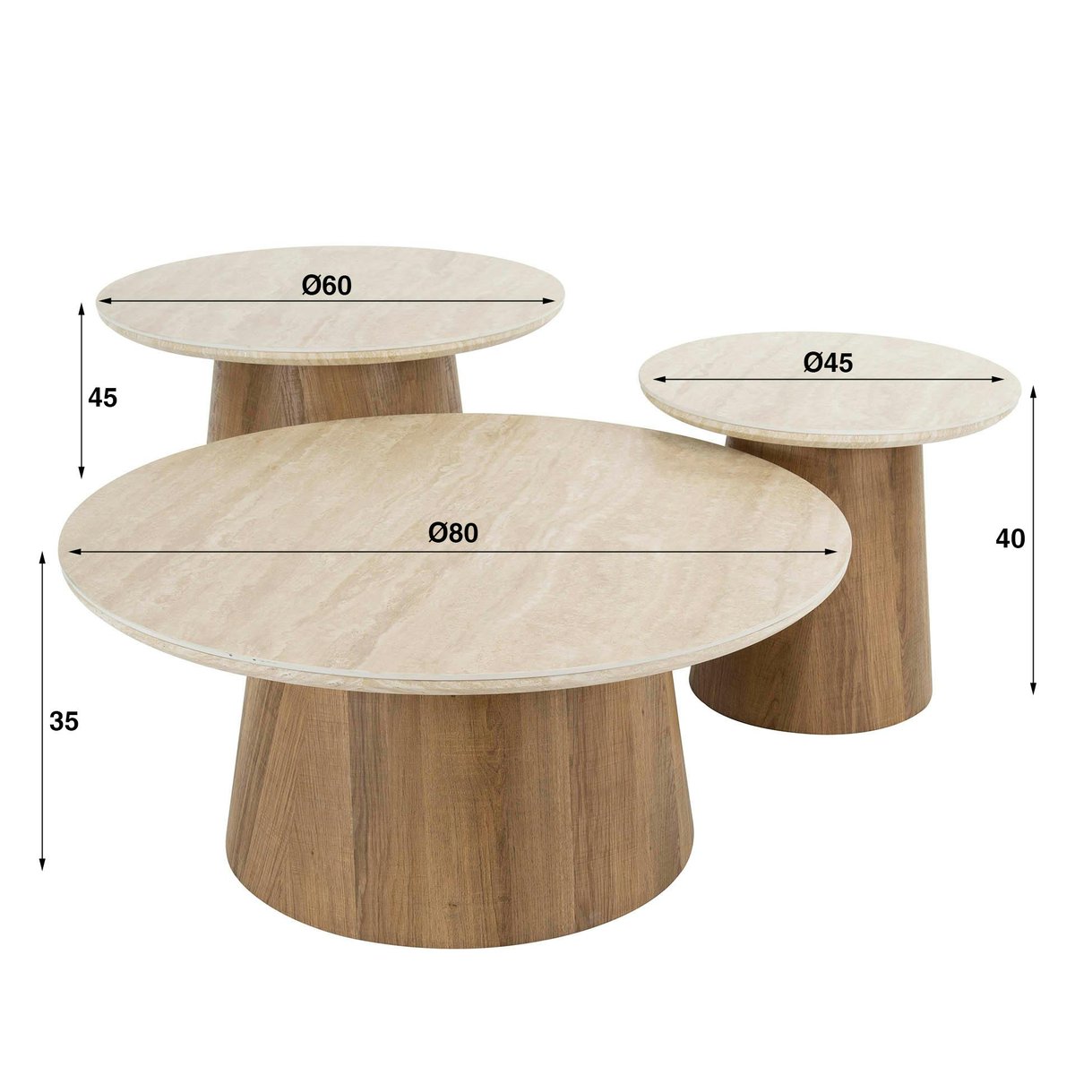 Table basse ronde en céramique (set de 3) ASCOLI beige, PIER IMPORT