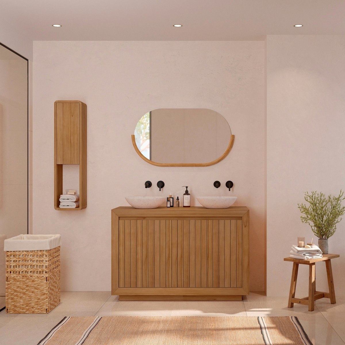Tabouret en bois de teck recyclé - DAO bois clair, MAISON PAVANE