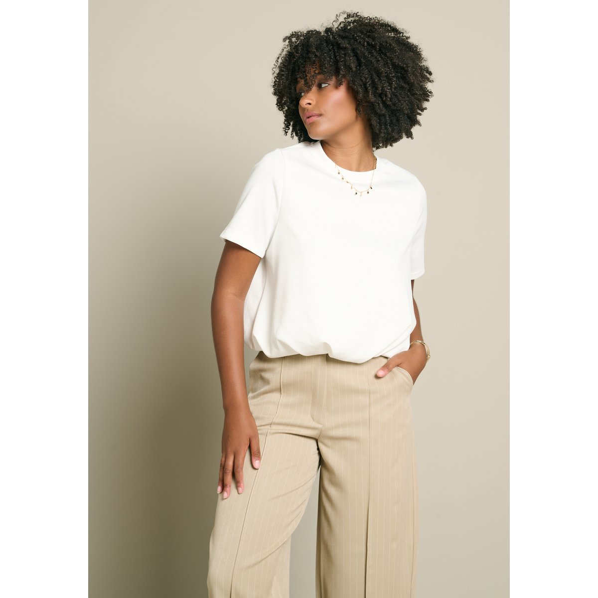 T-shirt col rond effet boule blanc, LOLALIZA