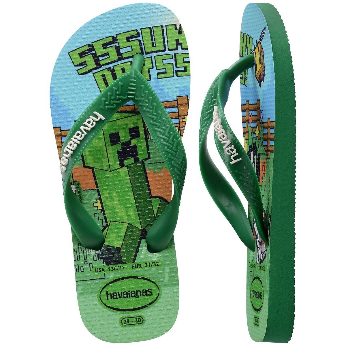Kids Hav Minecraft Flip Flops green, HAVAIANAS