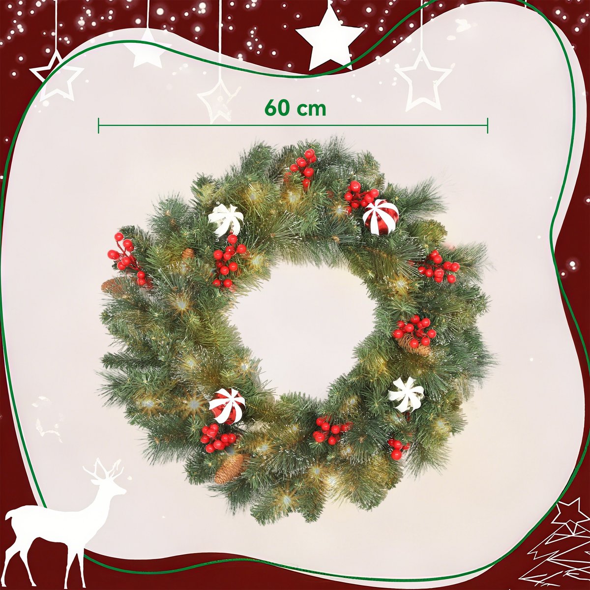 Couronne de Noël Plastique Vert vert, HOMCOM