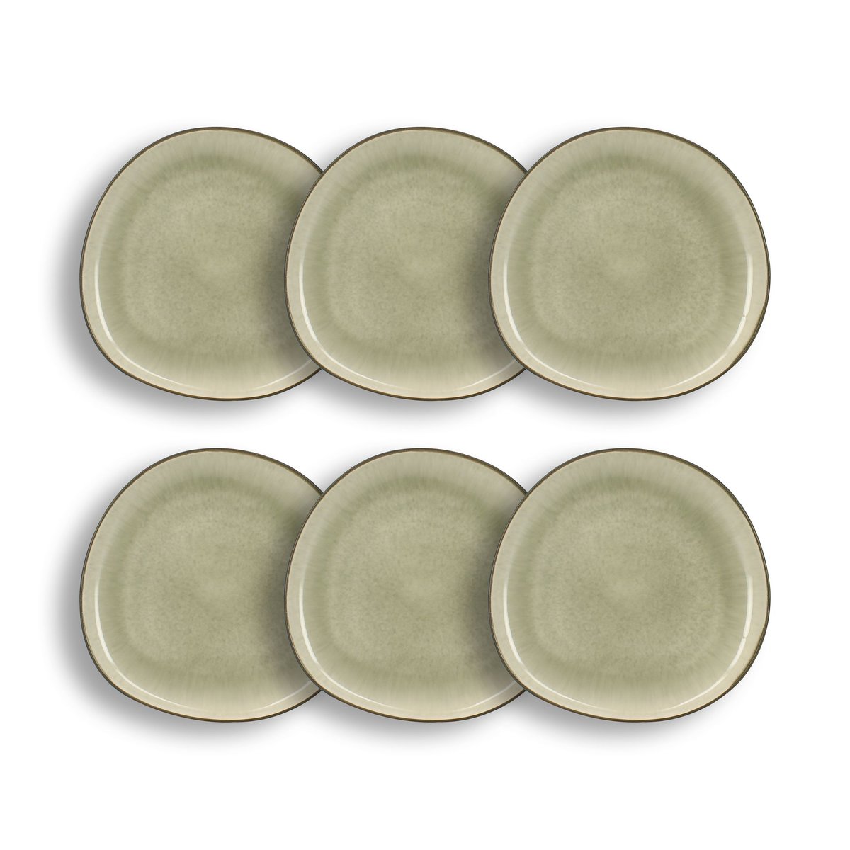 Lot de 6 assiettes à desserts 22cm en grès, OLI vert, OGO LIVING