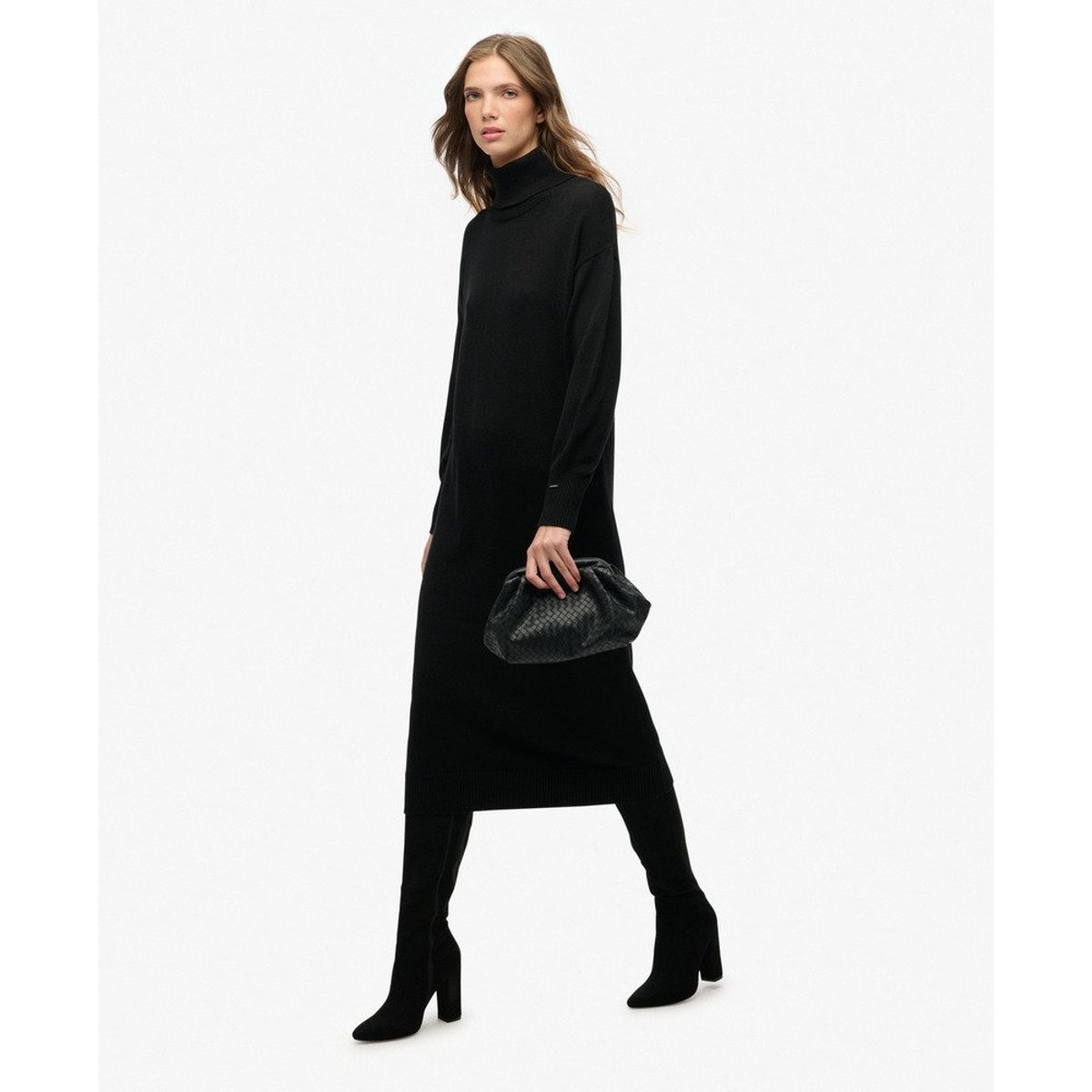 Robe Pull Midi à Col Roulé noir, SUPERDRY